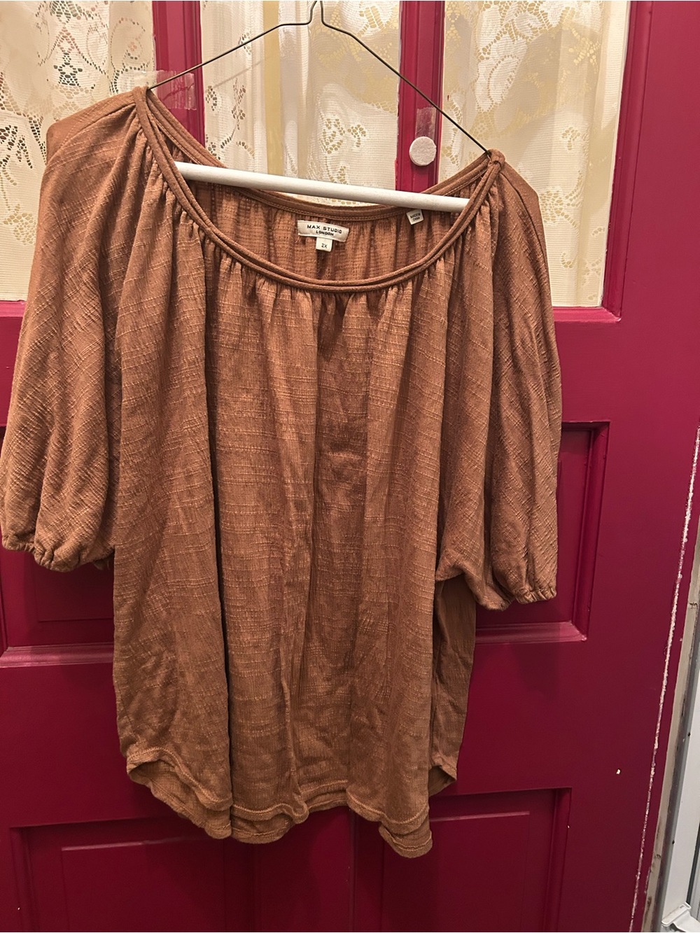Max Studio Rust Brown Short Sleeve Top - 2X